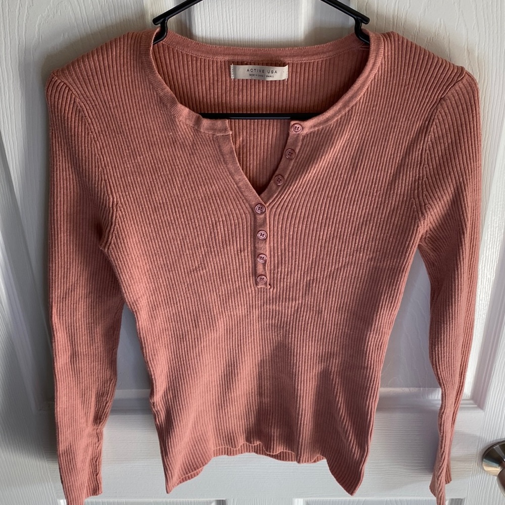 Peach Long Sleeve Henley
